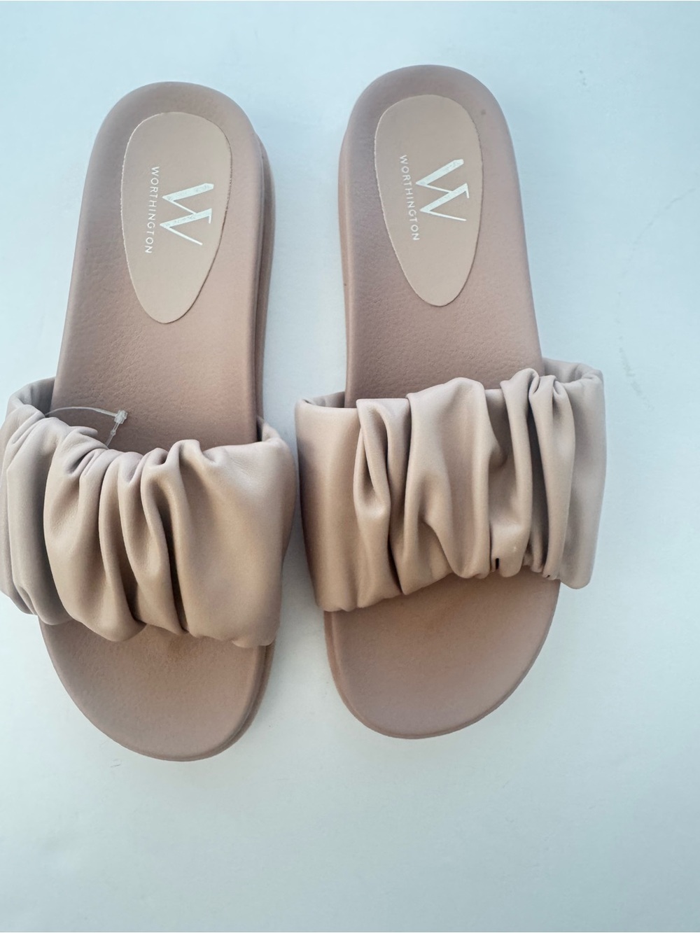 Worthington Ruched Slide Sandals in Light Taupe